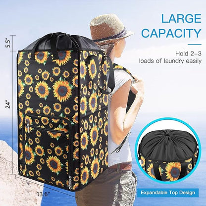 Bukere Laundry Hamper, Extra Large 2 in 1 Laundry Backpack Bag for College Students Dorm Essentials, Adjustable Shoulder Straps, Freestanding Laundry Basket for Apartment, Laundromat, Travel