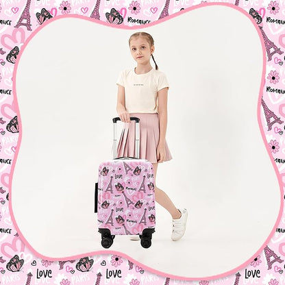 Kid's Luggage Set 16" Hardside Luggage with Spinner Wheels 2 Piece Suitcase Set Girls Carry on Toddler Travel Rolling Suitcase with Neck Pillow Airline Approved