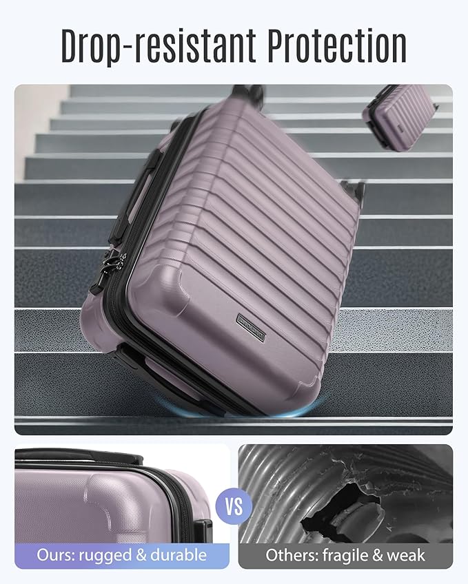 LIGHT FLIGHT Luggage Sets, Carry On Luggage 22x14x9 Airline Approved, Carry On Travel Bag Suitcases with Wheels, Expandable Hardside Lightweight Rolling with TSA Lock 2-Piece Set (DB/20),Rose Purple