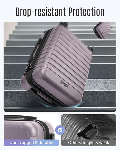 LIGHT FLIGHT Luggage Sets, Carry On Luggage 22x14x9 Airline Approved, Carry On Travel Bag Suitcases with Wheels, Expandable Hardside Lightweight Rolling with TSA Lock 2-Piece Set (DB/20),Rose Purple