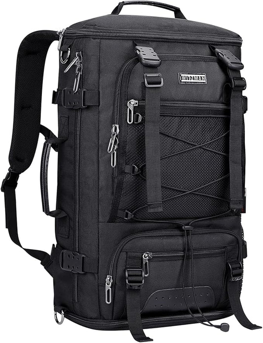 WITZMAN Travel Backpack for Men Convertible Large Carry on Backpack with Shoe Compartment for Airplanes Fit 17 Inch Laptop(B689 Black)