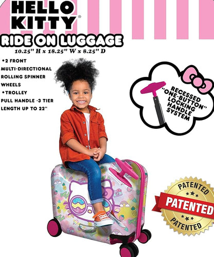 Fast Forward Ride-On 18" Suitcase For Kids/Tow-Along Toddler Carry-On Luggage With Wheels (Hello Kitty)