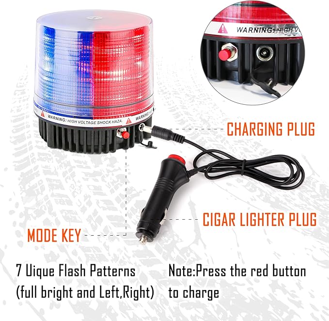 LE-JX Red and Blue Wireless Rotating Beacon Led Strobe Warning Light Roof Top Plow Hazard Flash Emergency Lights 12V with Magnetic Base Mount and Rechargeable Cigar Lighter Plug (Red/Blue, 18 LED)