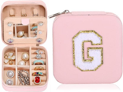 Small Jewelry Box Travel Jewelry Case Jewelry Holder Organizer,Travel Essentials Box Jewelry Organizer,Personalized Birthday Gifts for Teen Girls Women Initial G, pink