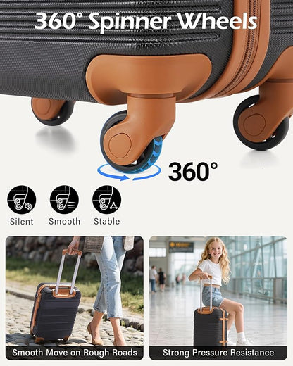 LONG VACATION 3 Piece Carry On Luggage Set with Backpack, 20 Inch Carry Suitcase with Spinner Wheels, ABS+PC Hardshell Suitcase set with TSA Lock & YKK Zipper
