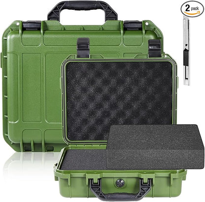 1 Pcs 16.3 x 12.4 x 6.5 inch Waterproof Hard Case with DIY Customizable Foam Insert Portable Protective Case with Knife for Camera Drones Equipments Tools Test Instruments (Green)