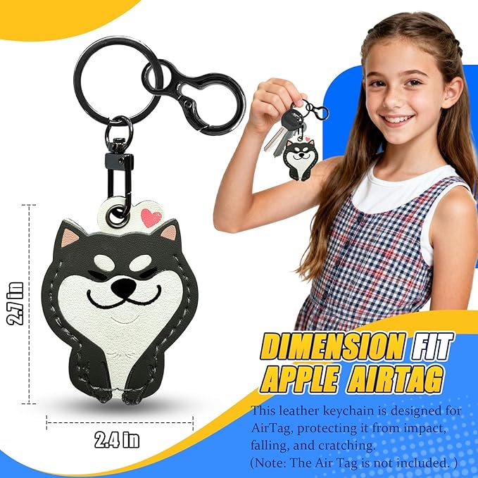 Leather Keychain for Airtag, Cute Protective Keychain Holder Compatible with Apple Air Tag,GPS Case Cover for Keys(Dog)
