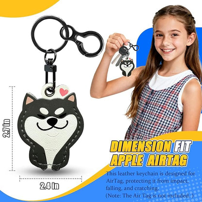 Leather Keychain for Airtag, Cute Protective Keychain Holder Compatible with Apple Air Tag,GPS Case Cover for Keys(Dog)