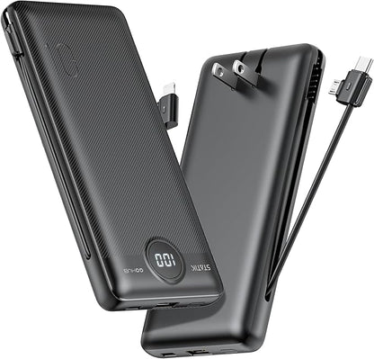 Statik GoHub Slim Portable Charger with Wall Plug, Portable Charger Built in Cables, Universal Charging Station Multiple Devices, 10000mAh Power Bank USB C Portable Phone Charger Battery Pack 1 Pack