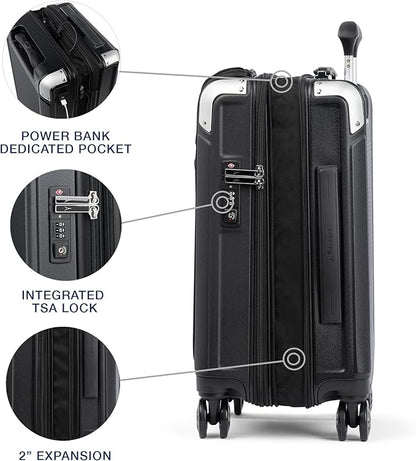 Travelpro Platinum Elite Hardside Expandable Carry on Luggage, 8 Wheel Spinner, TSA Lock, Hard Shell Polycarbonate Suitcase, Shadow Black, Carry on Laptop Pocket 21-Inch
