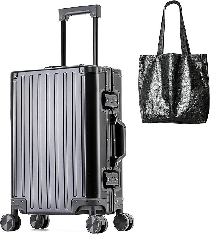 All Aluminum Carry On Luggage 22x14x9 Airline Approved Hard Shell Carry On Luggage Zipperless Luggage Metal 20inch Suitcase Luggage, Black