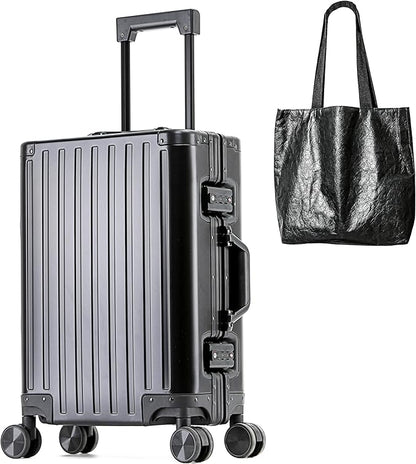 All Aluminum Carry On Luggage 22x14x9 Airline Approved Hard Shell Carry On Luggage Zipperless Luggage Metal 20inch Suitcase Luggage, Black