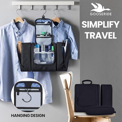 Travel Toiletry Bag for Women and Men - Hanging Cosmetic Travel Bag w/ 3 Detachable Organizer, Durable Hygiene Bag, Hanging Toiletry Bag Men or Makeup Case for Skincare - Black