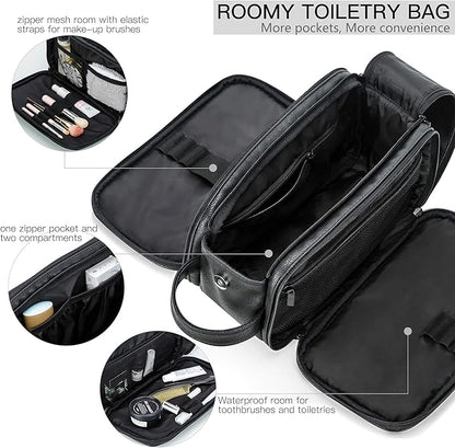 Elviros Travel Toiletry Bag for Men, Shaving Dopp Kit Water-resistant Bathroom Small Toiletries Organizer PU Leather Cosmetic Bags