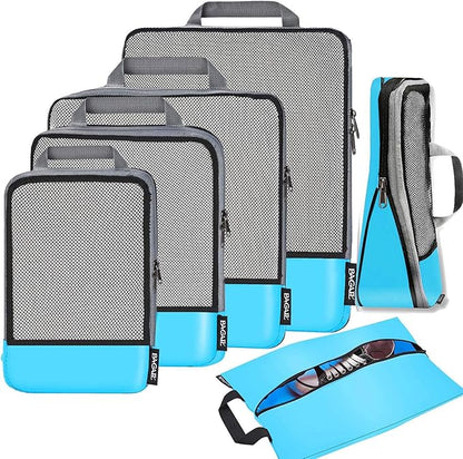 BAGAIL 4 Set/6 Set/8 Set Compression Packing Cubes Travel Accessories Expandable Packing Organizers (Half Mesh, 6-Blue)