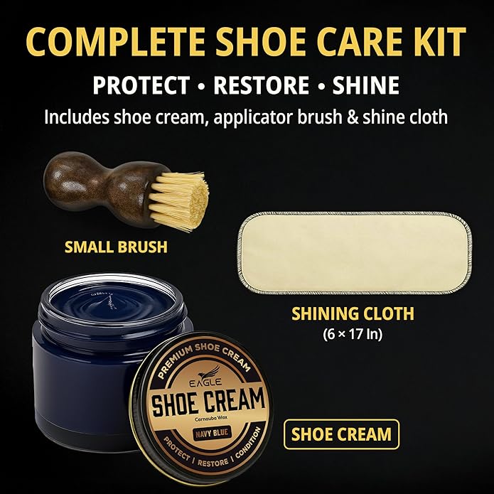 Eagle Shoe Cream Polish Kit – 3 Piece Boot & Shoe Polish with Shoe Cream, Shine Cloth & Applicator