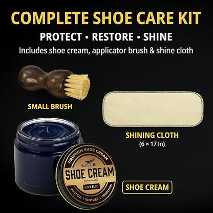 Eagle Shoe Cream Polish Kit – 3 Piece Boot & Shoe Polish with Shoe Cream, Shine Cloth & Applicator