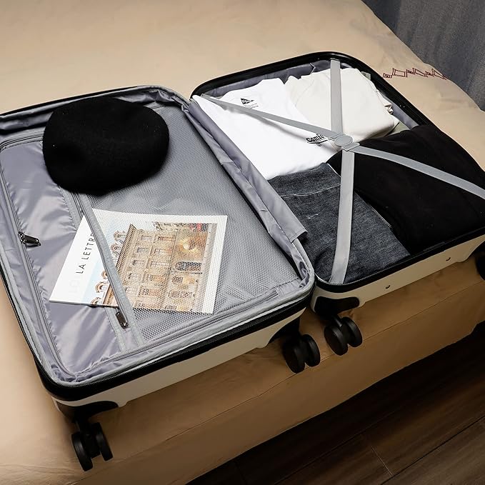 GinzaTravel ABS Luggage with TSA Locks,Large 28-Inch Expandable, and Friction-Resistant in white Spinner Suitcases