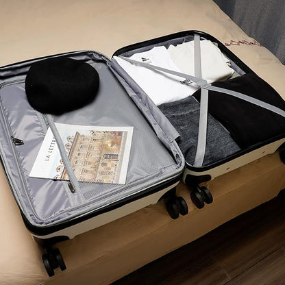 GinzaTravel ABS Luggage with TSA Locks,Large 28-Inch Expandable, and Friction-Resistant in white Spinner Suitcases
