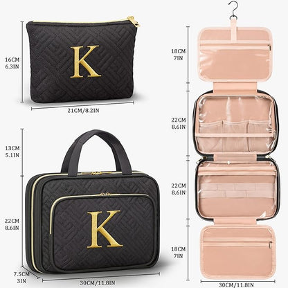 Personalized Gifts for Women, Initial Toiletry Bag Hanging Travel Organizer & Makeup Cosmetic Bag with Embroidery Letter Teacher Appreciation Gift Birthday Christmas Gifts for Mom Wife Friend Sister