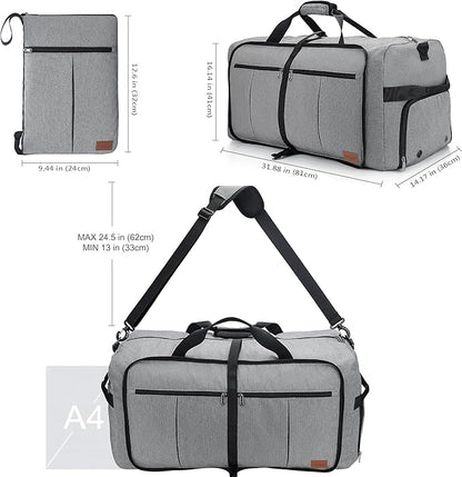 120L Travel Duffle Bag for Men, Large Foldable Duffel Bag for Travel with Shoe Compartment Overnight Weekender Bag Gym Bag for Men Women Waterproof & Tear Resistant (Gray, 120L)