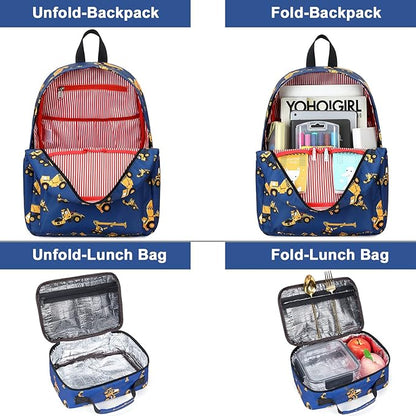CAMTOP Backpack for Kids, Boys Preschool Backpack with Lunch Box Toddler Kindergarten School Bookbag Set (Engineering Vehicle)