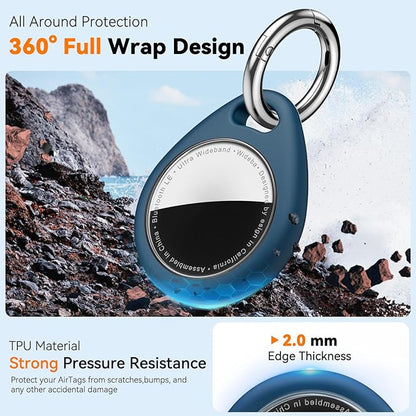 Waterproof Airtag Holder,4 Pack Airtag Keychain with Full Wrap Design,Airtags Case for Apple Airtag,Anti-Lost Air tag Accessories for GPS Item Finder Tracker,Bag,Key,Pet,Black/Blue/Pink/Purple