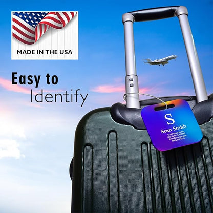 Luggage Tags for Suitcase - Personalized Engraved Stainless Steel Rainbows Tag for Cruise Travel - Custom Name Tags Suitable for Bags and Backpacks