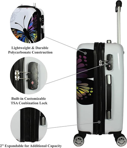 World Traveler Butterfly 28-Inch Polycarbonate Hardside Expandable Spinner Luggage with Enhanced Wheel System