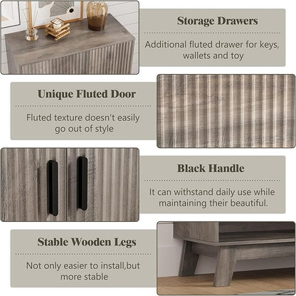 Shoe Cabinet Storage for Entryway with Doors, 4 Tier Fluted Shoe Organizer with 2 Drawers, Entryway Shoe Storage with Adjustable Shelves, Freestanding Hidden Shoe Rack for Front Door Entrance, Grey