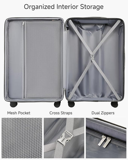 Luggage Sets 5 Piece, H1F Hardside Suitcase With Wheels - Spinner Wheels, TSA Lock, Includes Tote Bag（FX-Lite,Black,5 Piece Sets）