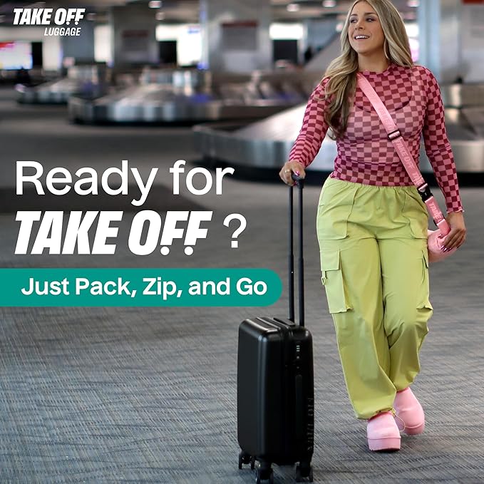 Take OFF Luggage Personal Item 3.0 – 18x14x8 Underseat Carry On with Removable Wheels – TSA Lock, Hardshell Suitcase – Fits Tight Airline Size Rules – No-Fee Lightweight Travel Bag