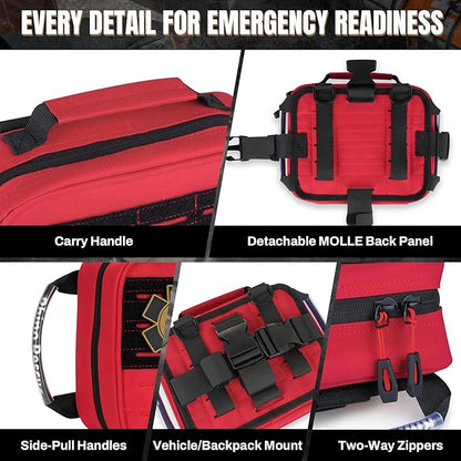 RHINO RESCUE Vehicle IFAK Trauma Kit with C-A-T Tourniquet, Tactical First Aid Kit Molle Pouch Red