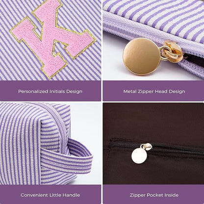 Monogrammed Gifts for Women - Cosmetic Bag for Teen,Initial Cute Makeup Bag Set for Women,Trendy Pouch for Niece Sister Friend Female Her,Birthday Gifts for Daughter - Lavender,K