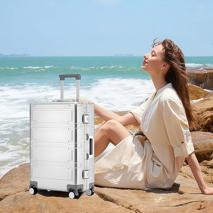 Simcat All Aluminum Carry On Luggage, 20 Inch Hard Shell Zipperless Luggages，Airline Approved Suitcase with TSA Lock and Silent Wheels (Silver,20inch/56.5x21.5x39.5cm)