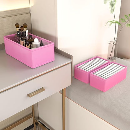 3 PACK Drawer Organizer Clothes，drawer Divider， Dresser Drawer Storage for Sock, Underwear, Bra，Panties，Belt, Tie, Stockings, Leggings & Accessories (Pink)