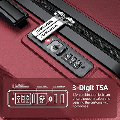 SHOWKOO Luggage Sets Expandable PC+ABS Durable Suitcase Double Wheels TSA Lock Red