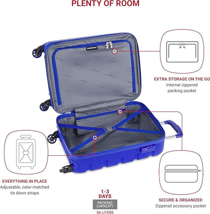 SwissGear 7366 Signature Hardside Expandable Luggage with Spinner Wheels, TSA Lock, Cup-Holder, Cobalt, Carry-On 19-Inch