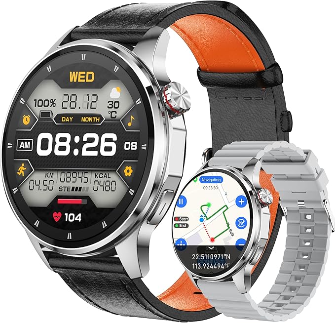 Smart Watch for Men Built-in GPS with Map(Answer/Make Call/Text), 1.46" AI Smartwatch for Android Phones/iPhone, 100+ Sport Mode Fitness Tracker with Health/Sleep Monitor, Compass/Barometer(2 Straps)