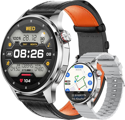 Smart Watch for Men Built-in GPS with Map(Answer/Make Call/Text), 1.46" AI Smartwatch for Android Phones/iPhone, 100+ Sport Mode Fitness Tracker with Health/Sleep Monitor, Compass/Barometer(2 Straps)