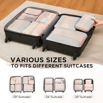 OlarHike 8 Set Compression Packing Cubes,Christmas Gifts for Women Mom Girl,Compressible Expandable Luggage Clothes Organizer for Travelers,Airplane/Cruise/Car/Train Travel Essentials(Beige)