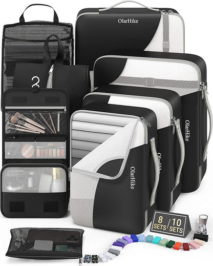 8 Set Packing Cubes for Travel, Anti-Tearing Suitcase Organizer for Luggage with Shoe & Hanging Toiletry Bag,Gifts for Women Mom,OlarHike Vacation Essentials & Accessories for Cruise Ship,Ink