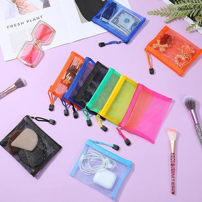 28 Pcs Mini Mesh Zipper Pouch, Visible Small Zipper Pouch, Small Pouches for Purse, Colorful Nylon Makeup Organizer for Travel & Home (5.12 x 4 Inch)