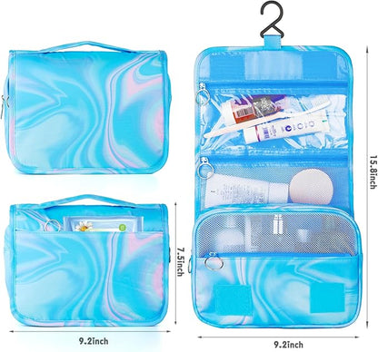 Blue Hanging Toiletry Bag for Girls, Travel Toiletry Bag for Teen Girls Cosmetic Makeup Waterproof Wash Bag Traveling Toiletries, Fluid