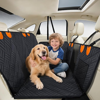 Hard Bottom Dog Car Seat Cover for Back Seat, Scratch-Resistant Heavy-Duty Extended Dog Car Seat Cover, Waterproof Car Hammock with Breathable Mesh (Black, Large)