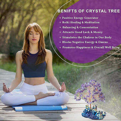 Amethyst Crystal Tree with Rainbow Titanium Cluster Base Tree of Life Decor for Shelf, Bedroom, Birthday Gifts for Women, Sister Gifts, Birthday Gifts for Mom, Cute Home Decor, Purple Decor Present
