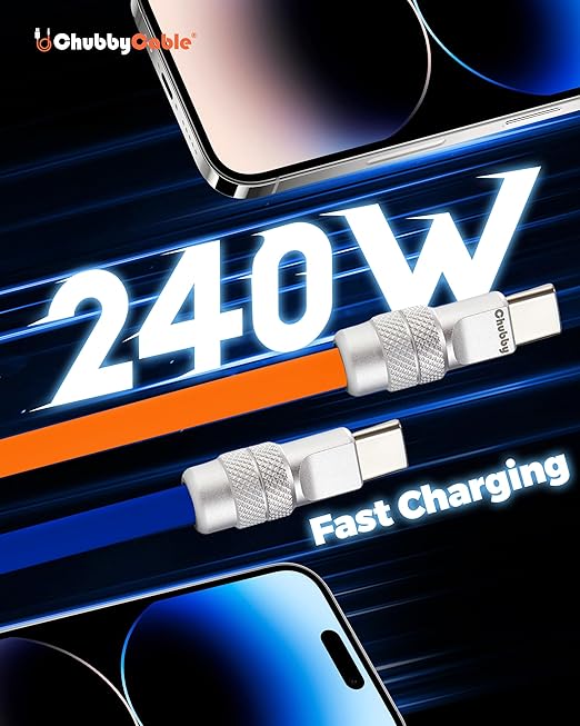 chubbycable Couple Chubby 2-Pack 240W USB C Cable Extra Thick Silicone Fast Charging Cable Compatible with iPhone 17-15 Series iPad Galaxy Series, Black+Gray, Type-C to Type-C, 16.4FT