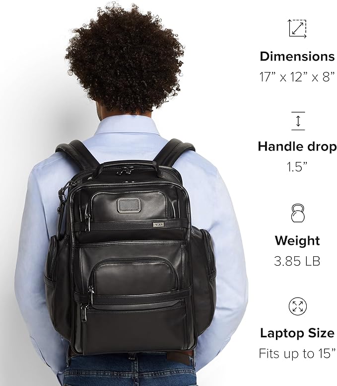 TUMI - Alpha Brief Pack - Men's Laptop Backpack with Padded Adjustable Straps - Fit up to 15" Screen - 17.0" X 12.0" X 8.0" - Black Leather