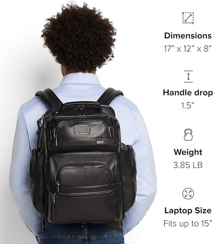TUMI - Alpha Brief Pack - Men's Laptop Backpack with Padded Adjustable Straps - Fit up to 15" Screen - 17.0" X 12.0" X 8.0" - Black Leather