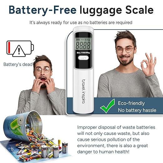 Battery-Free Luggage Scale, Suitcase Scale for Travel, 110 lbs/50 kg, Portable Handheld Weight Scale, No Batteries Needed